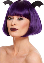 Purple Halloween Party Bob Wig With Bat Wings