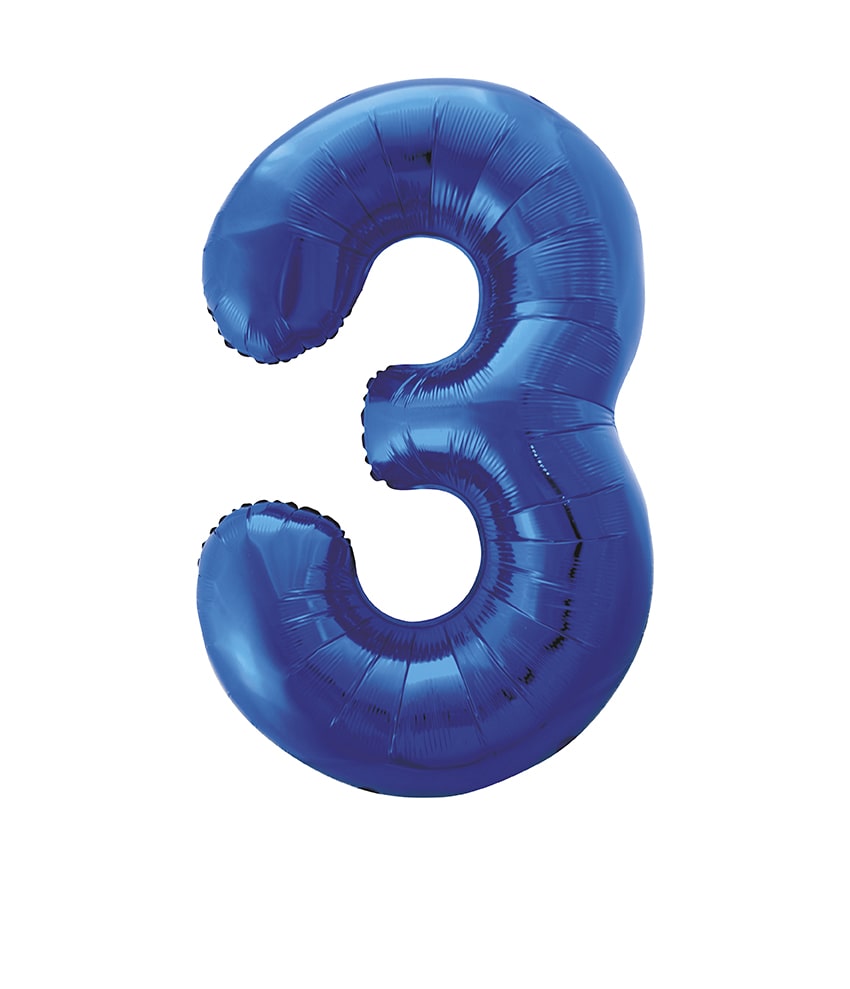 Blue Number 3 Foil Balloon 34"