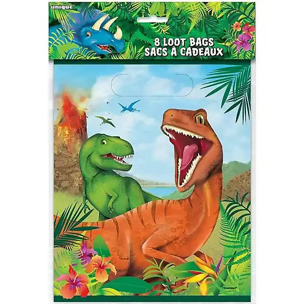 Dinosaur Plastic Party Loot Bags - 8pk