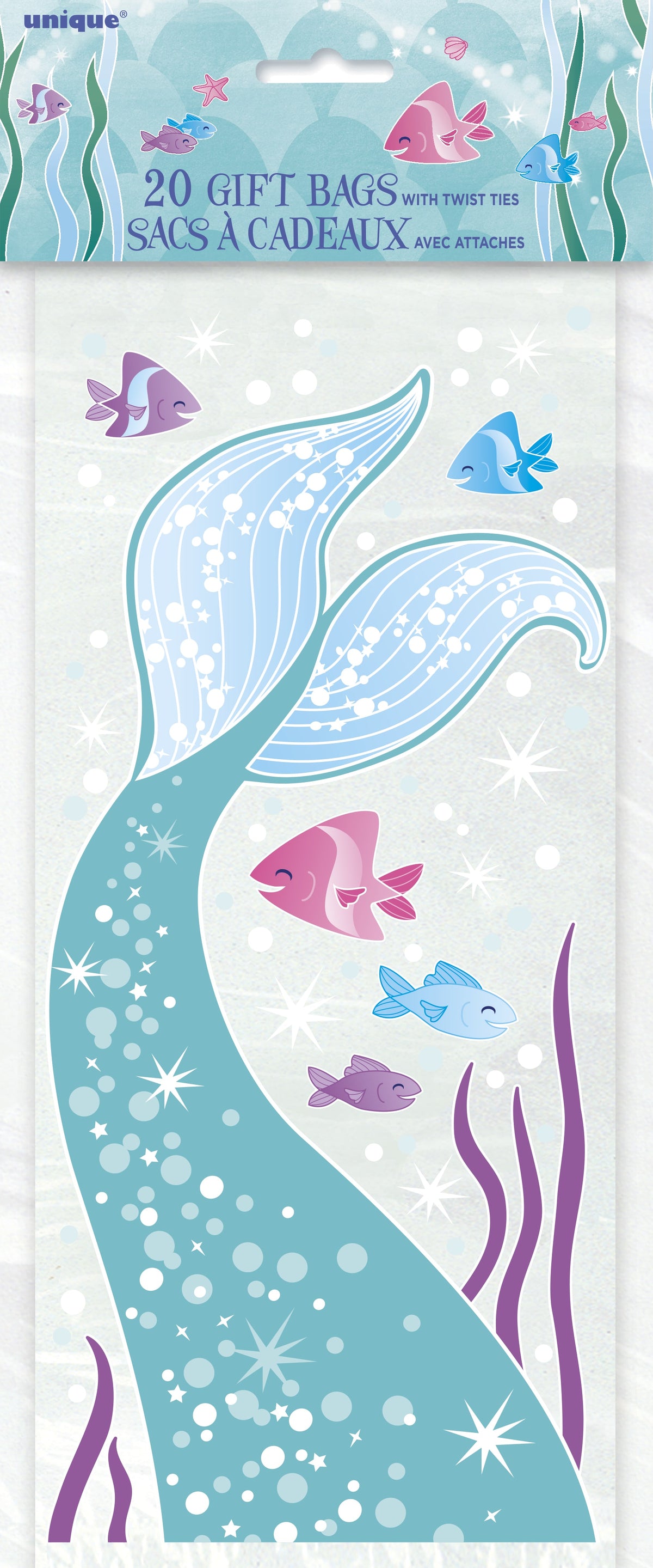Mermaid Cellophane Gift Treat Bags5"x11" -20pk