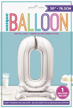 Air Fill Giant Standing Foil Balloon - Silver Number 0