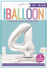 Air Fill Giant Standing Foil Balloon - Silver Number 4