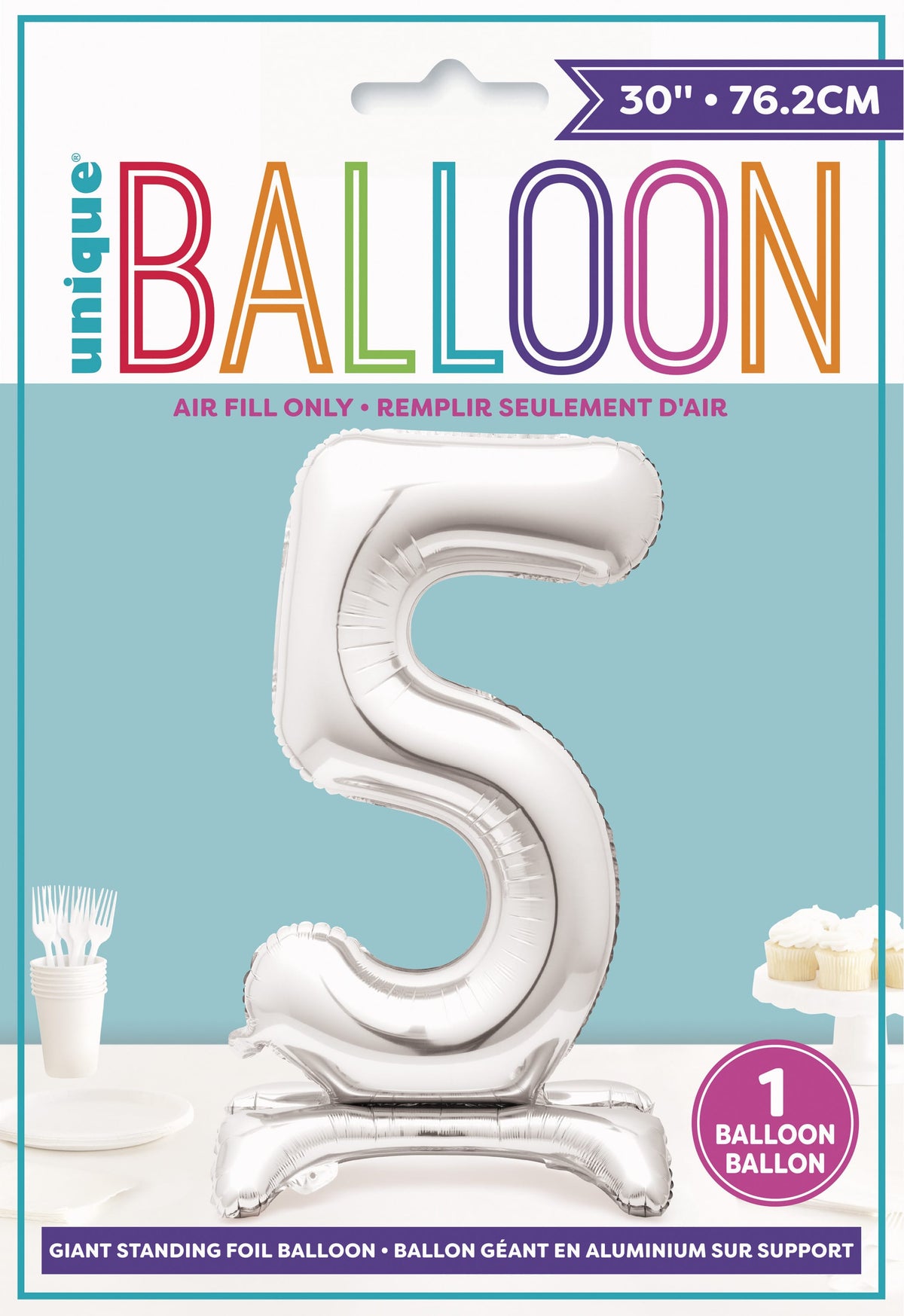 Air Fill Giant Standing Foil Balloon - Silver Number 5