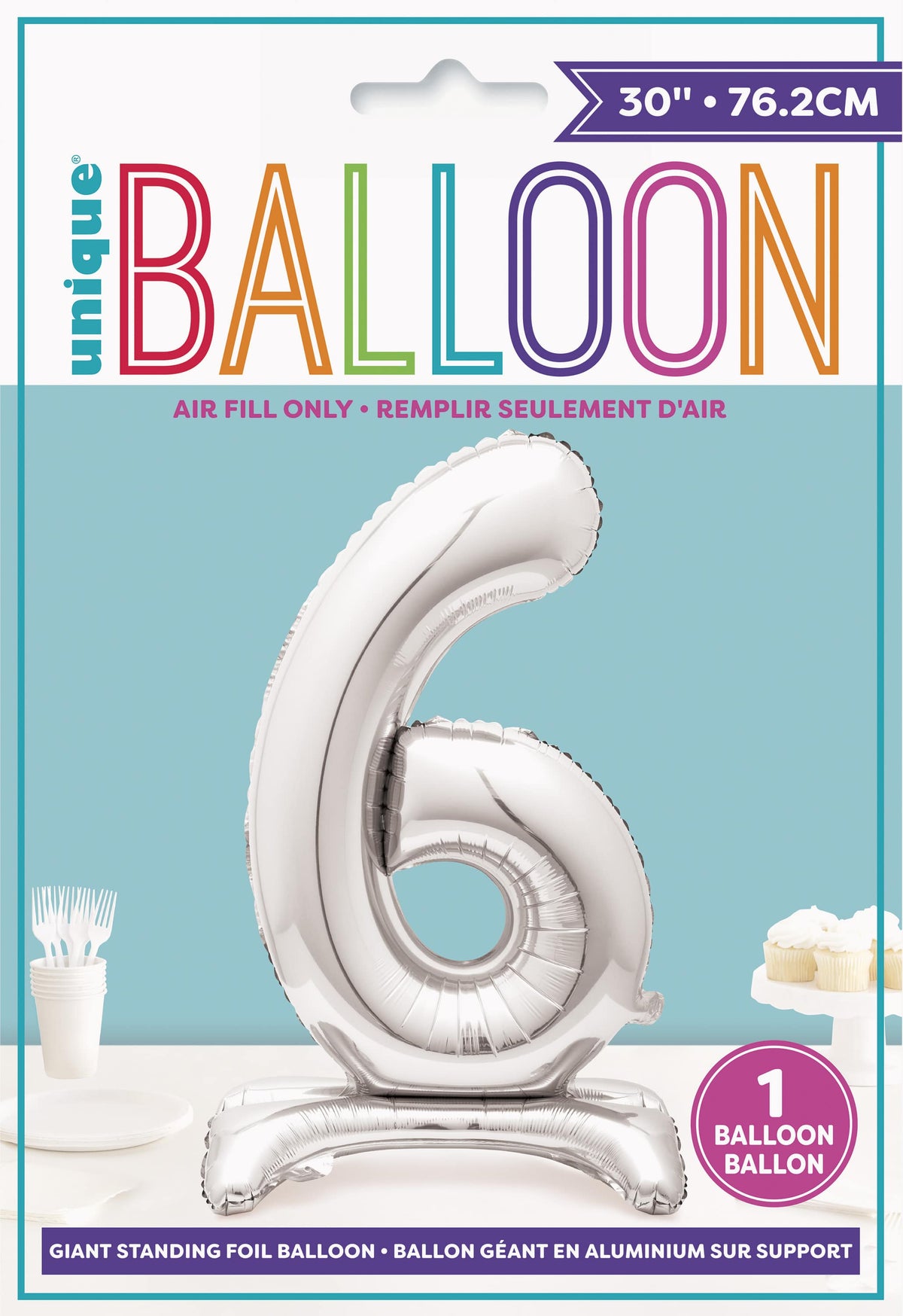 Air Fill Giant Standing Foil Balloon - Silver Number 6