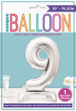Air Fill Giant Standing Foil Balloon - Silver Number 9