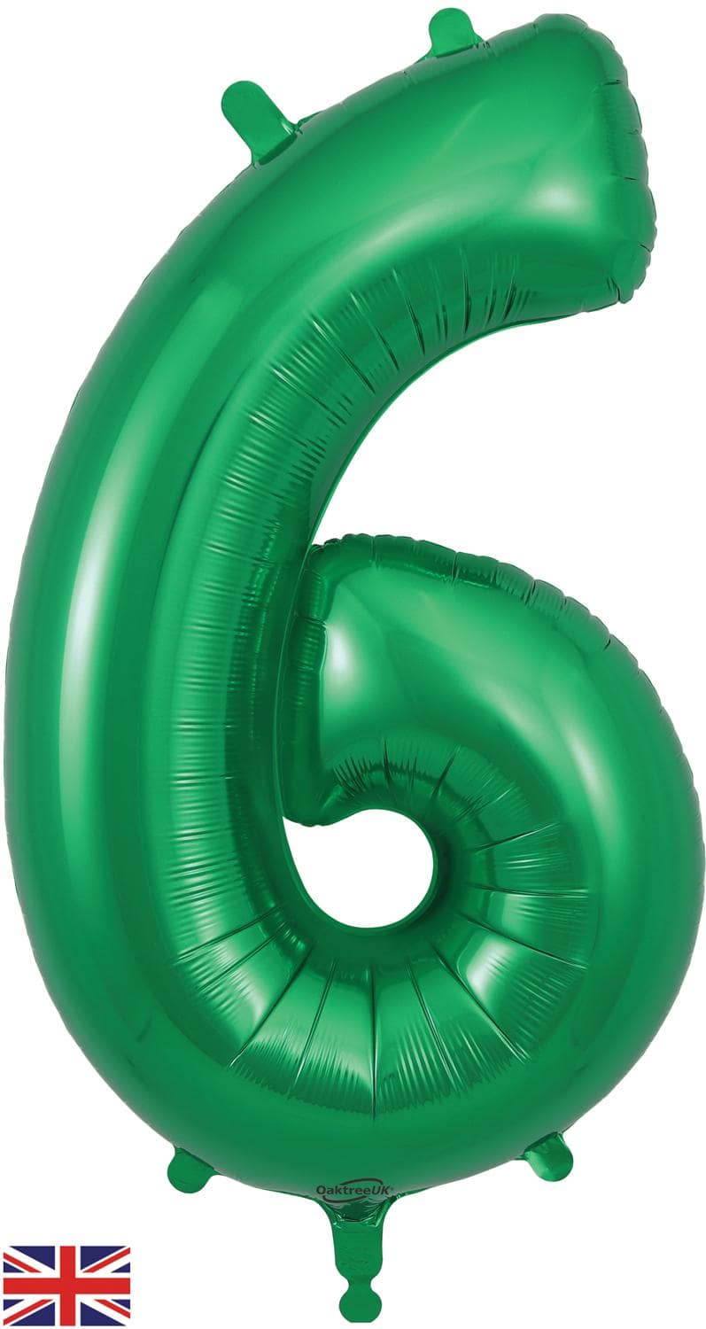 Green Number 6 Foil Balloon 34"