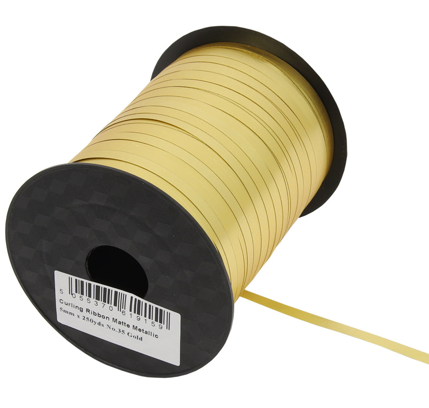 Poly Curling Ribbon Matte Metallic 5mm x 250yds - Gold