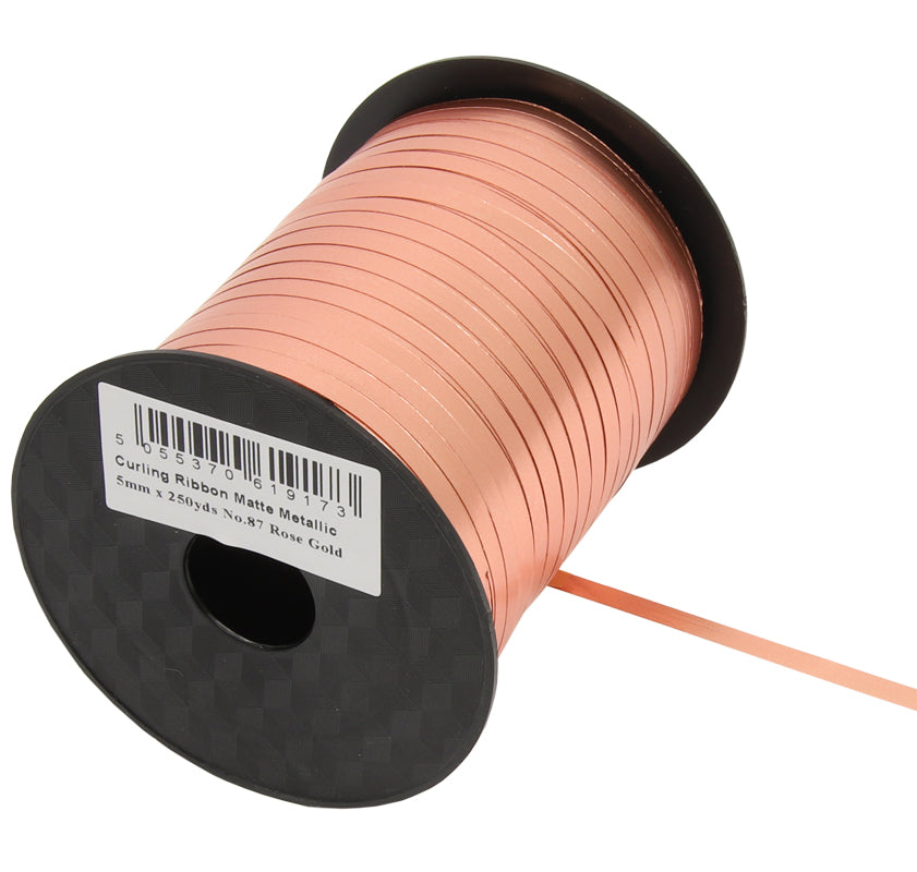 Poly Curling Ribbon Matte Metallic 5mm x 250yds - Rose Gold