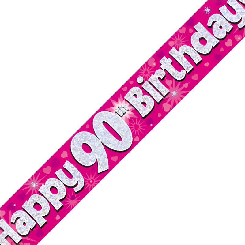 90th Birthday Girl Pink Sparkle Banner