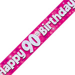 90th Birthday Girl Pink Sparkle Banner