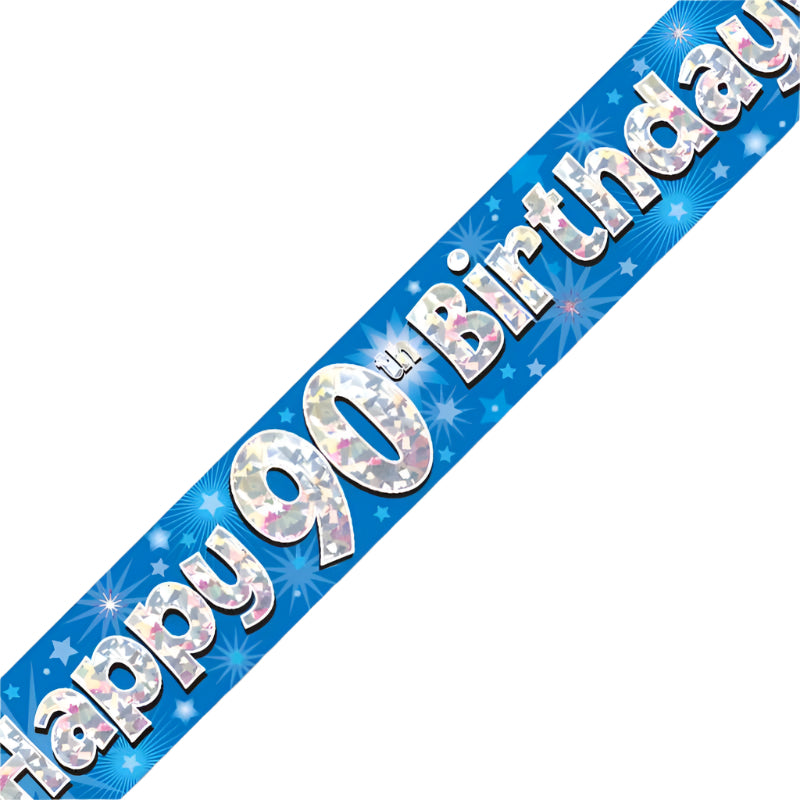 90th Birthday Boy Blue Sparkle Banner