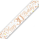 Holographic birthday banner with 'Happy 30th Birthday' text on a white background