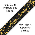 9ft Banner - Black & Gold Sparkling Fizz Happy Birthday