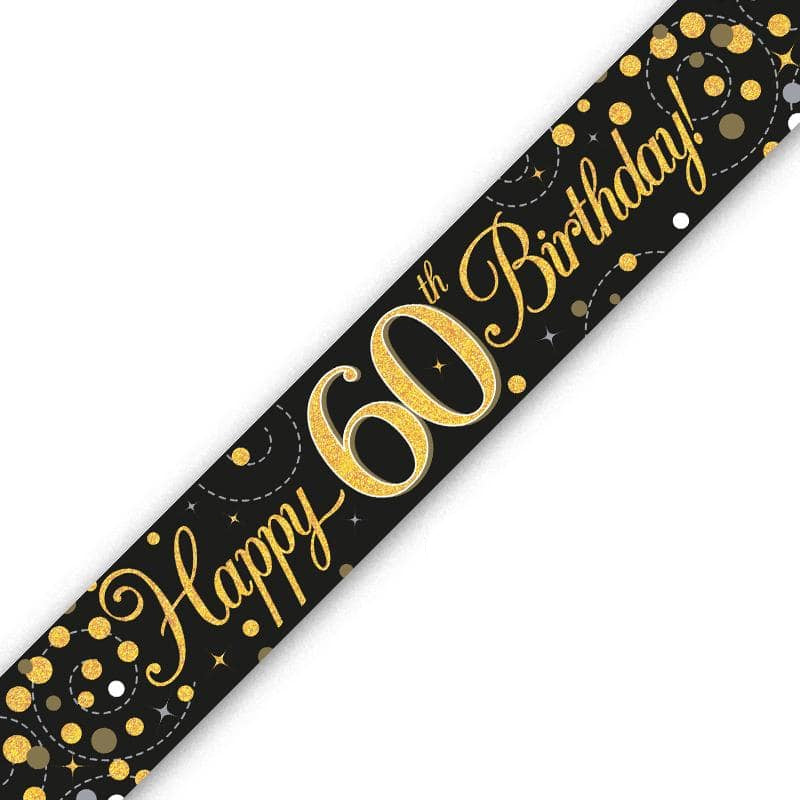 9ft Banner - Black & Gold Sparkling Fizz Happy 60th Birthday