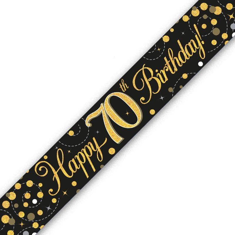 9ft Banner - Black & Gold Sparkling Fizz Happy 70th Birthday