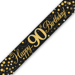 9ft Banner - Black & Gold Sparkling Fizz Happy 90th Birthday