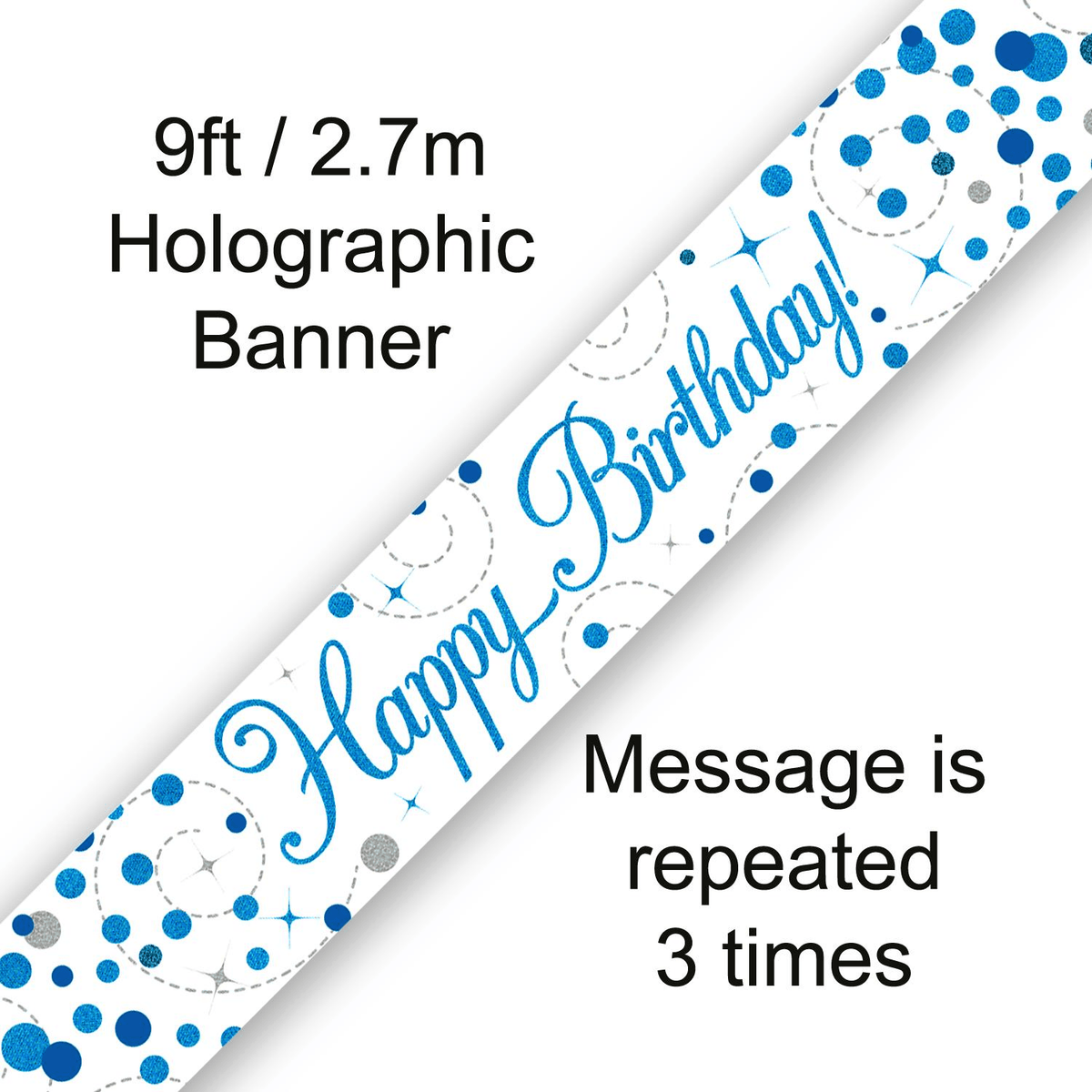 9ft Banner - Blue Sparkling Fizz Happy Birthday