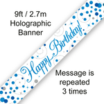 9ft Banner - Blue Sparkling Fizz Happy Birthday