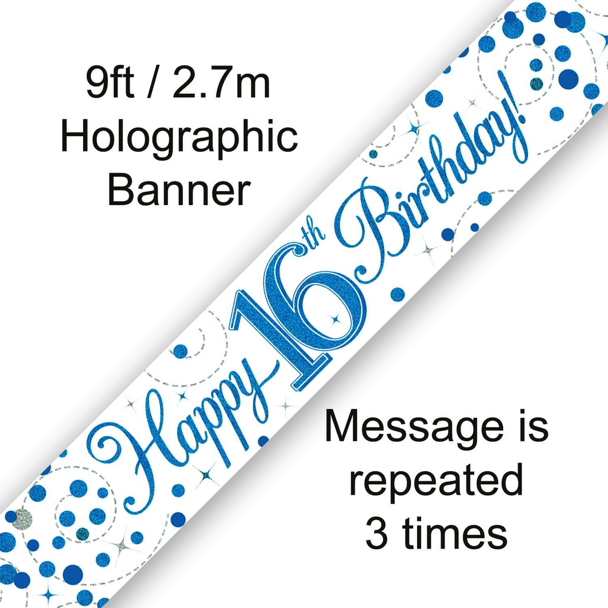 9ft Banner - Blue Sparkling Fizz Happy 16th Birthday