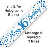 9ft Banner - Blue Sparkling Fizz Happy 16th Birthday