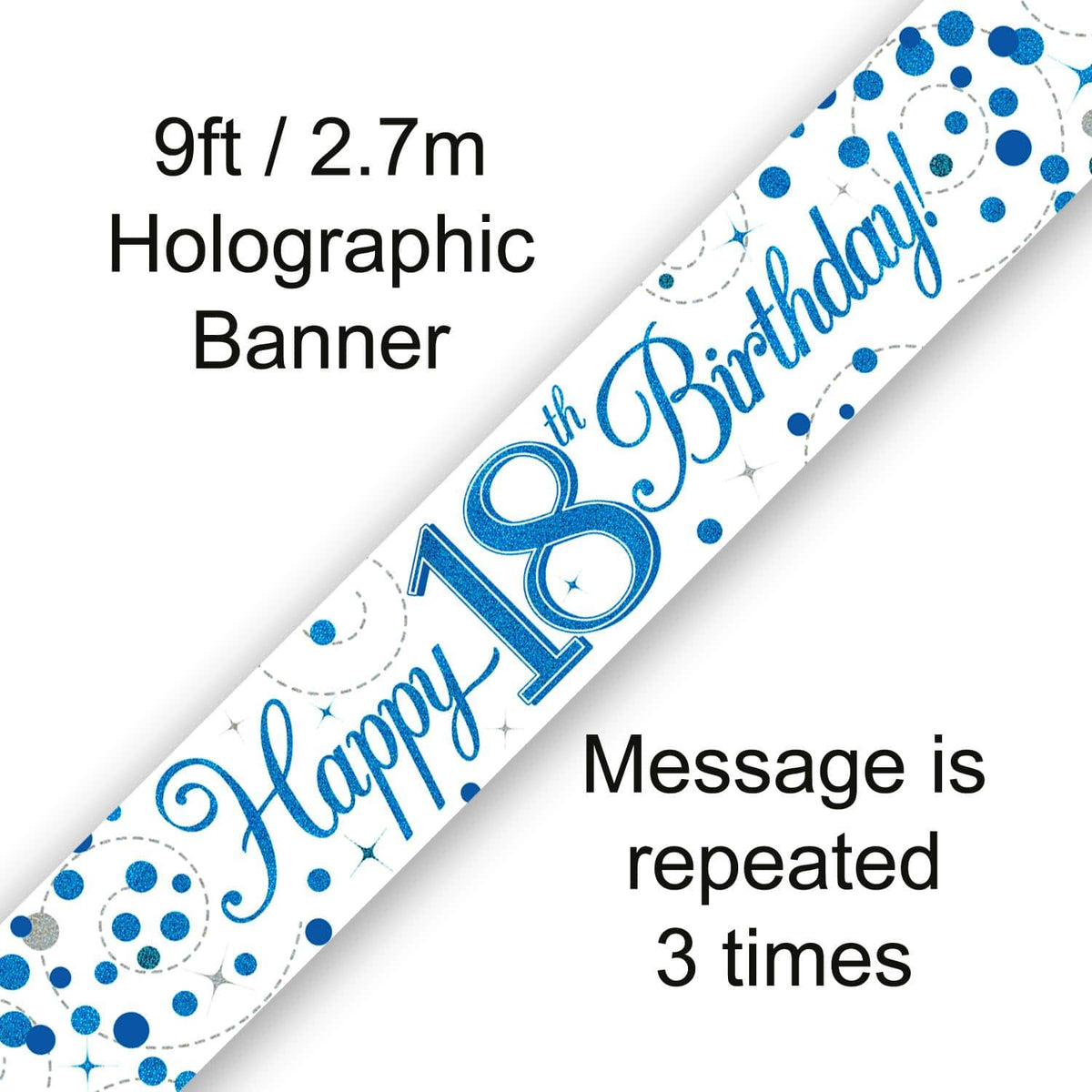 9ft Banner - Blue Sparkling Fizz Happy 18th Birthday