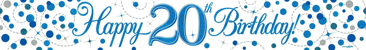 9ft Banner - Blue Sparkling Fizz Happy 20th Birthday