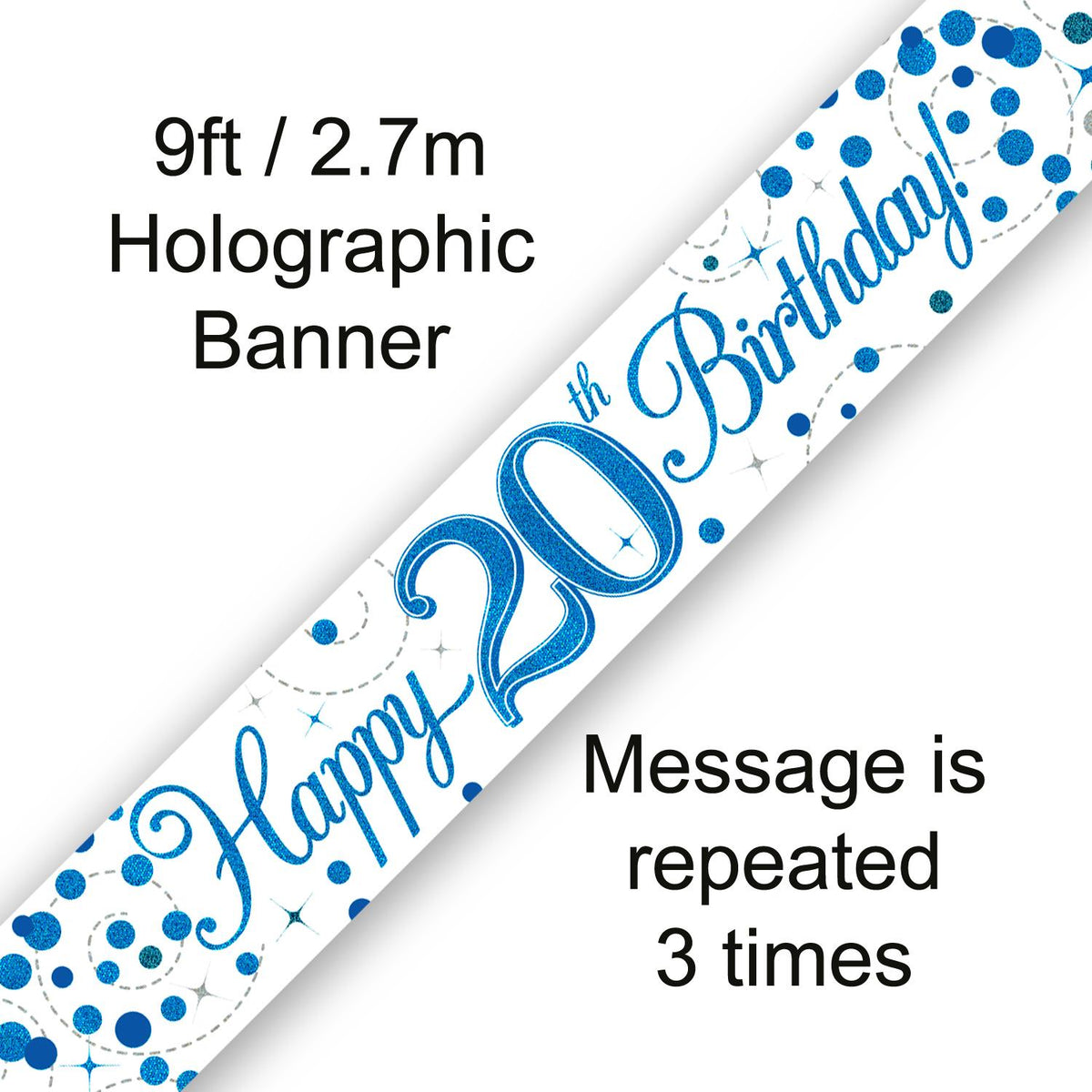 9ft Banner - Blue Sparkling Fizz Happy 20th Birthday