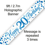 9ft Banner - Blue Sparkling Fizz Happy 20th Birthday