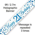 9ft Banner - Blue Sparkling Fizz Happy 21st Birthday