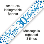 9ft Banner - Blue Sparkling Fizz Happy 30th Birthday