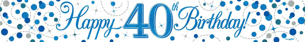 9ft Banner - Blue Sparkling Fizz Happy 40th Birthday