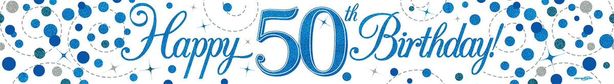 9ft Banner - Blue Sparkling Fizz Happy 50th Birthday