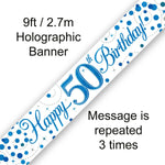 9ft Banner - Blue Sparkling Fizz Happy 50th Birthday