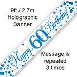 9ft Banner - Blue Sparkling Fizz Happy 60th Birthday