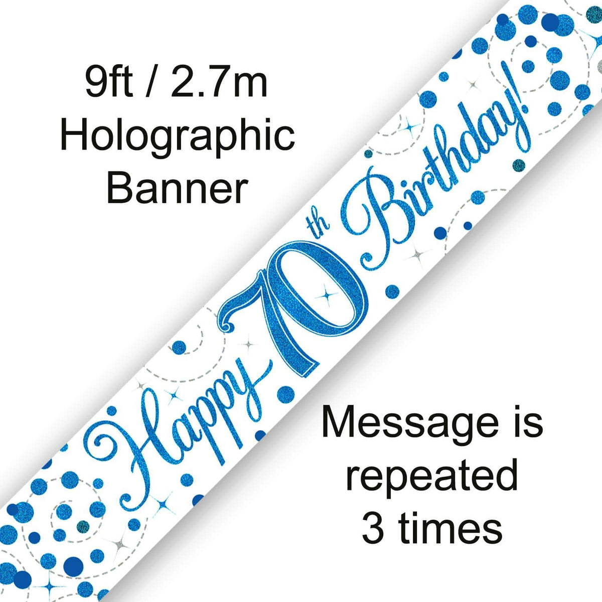 9ft Banner - Blue Sparkling Fizz Happy 70th Birthday