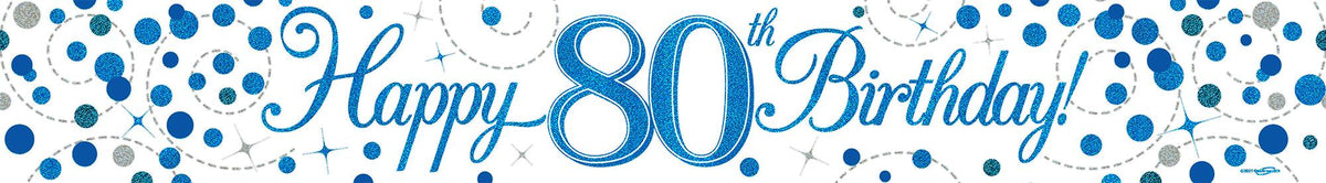 9ft Banner - Blue Sparkling Fizz Happy 80th Birthday