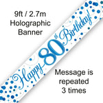 9ft Banner - Blue Sparkling Fizz Happy 80th Birthday