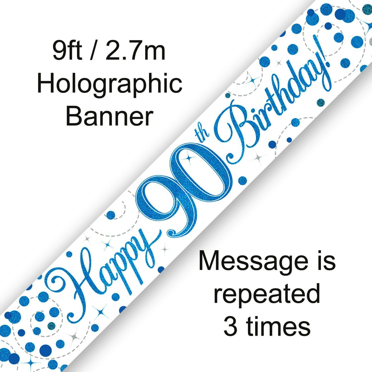 9ft Banner - Blue Sparkling Fizz Happy 90th Birthday