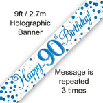 9ft Banner - Blue Sparkling Fizz Happy 90th Birthday