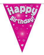 Happy Birthday Pink Holographic Party Bunting 11 Flag