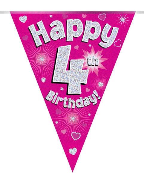 Happy 4th Birthday Pink Party Bunting