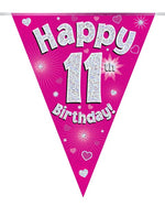 Happy 11th Birthday Pink Party Bunting