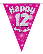 Happy 12th Birthday Pink Party Bunting