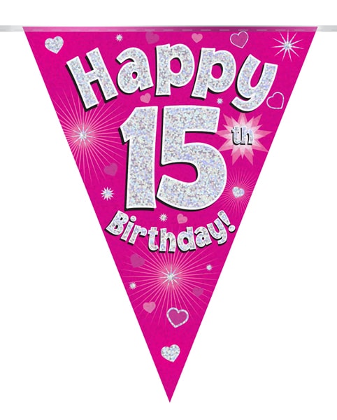 Happy 15th Birthday Pink Party Bunting