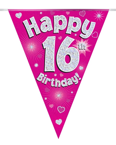 Happy 16th Birthday Pink Party Bunting