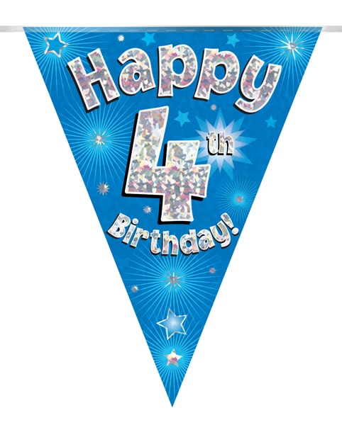 Happy 4th Birthday Blue Party Bunting