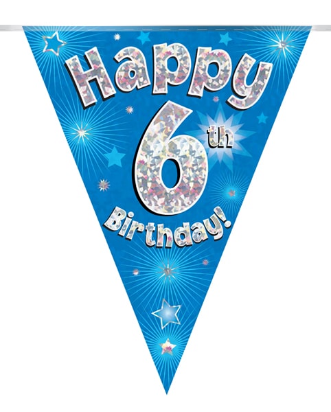 Happy 6th Birthday Blue Party Bunting