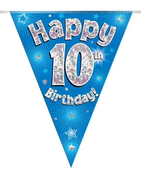 Happy 10th Birthday Blue Party Bunting