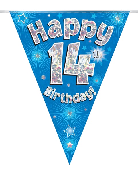 Happy 14th Birthday Blue Party Bunting