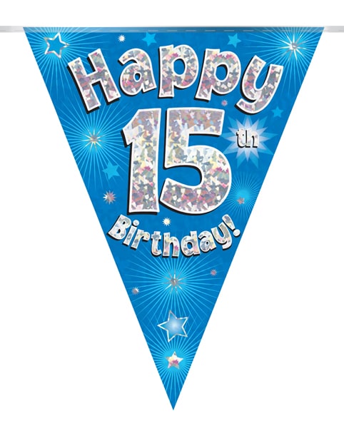 Happy 15th Birthday Blue Party Bunting